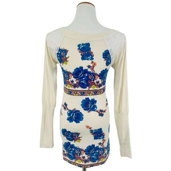 RARE VTG Free People Floral Crochet-Lace Shoulder Tunic Top | Boho Cottagecore S - Picture 7 of 13